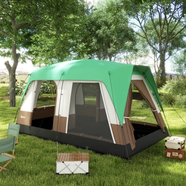 Rootz Campingtelt til 7-8 personer - Familietelt - Gruppetelt - Vejrbeskyttelse - Optimal ventilation - 490cm x 305cm x 225cm - Grøn