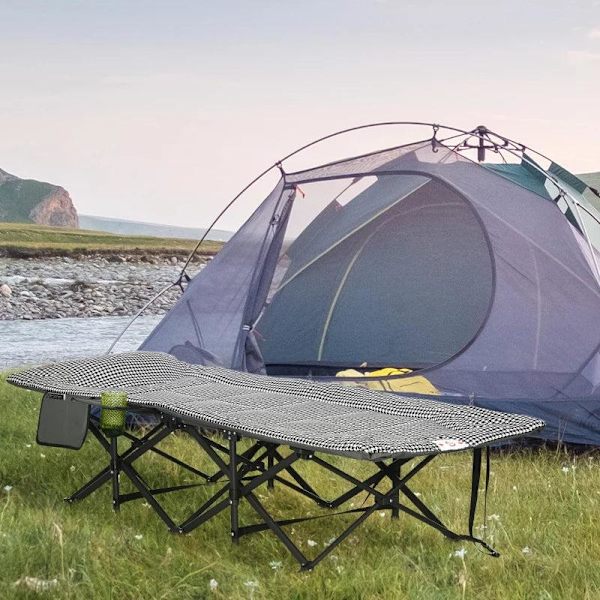 Rootz solstol - hopfällbar solstol - 1 sidficka - 1 mugghållare - svart + vit - 68cm x 186cm x 48cm