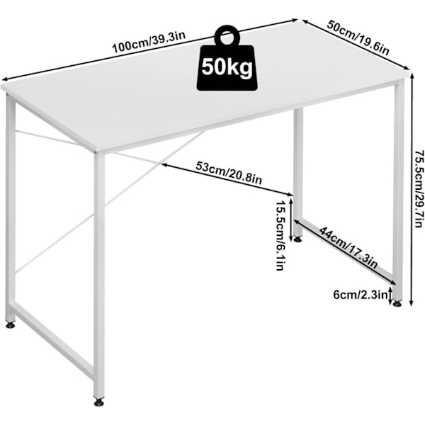 Rootz computerbord - kontorbord - studiebord - rummelig bordplade - 100 cm x 75 cm x 50 cm - E1 træmateriale - stabil struktur
