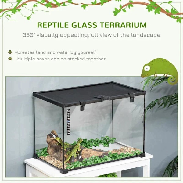 Rootz Terrarium - Terrarium för reptiler - Reptilmatningslåda - Glasterrarium - Spindeldjur med termometer Reptiluppfödningslåda - Metall - Svart - 50