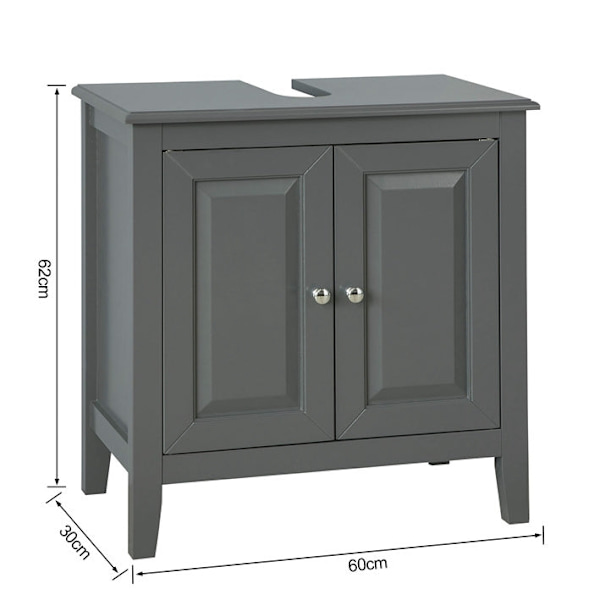 Rootz Diskbänk Underskåp - Badrumsförvaring - Sminkskåp - MDF-konstruktion - Rymlig med 2 dörrar och 2 hyllor - Mångsidig design - 60 cm x 62 cm x 30