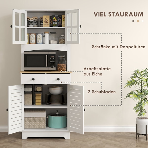 Rootz Kitchen Cabinet med glasdøre - Opbevaring af opvask - Spisestueskab - rigelig opbevaring - 68 x 39,5 x 170 cm, hvidbrun