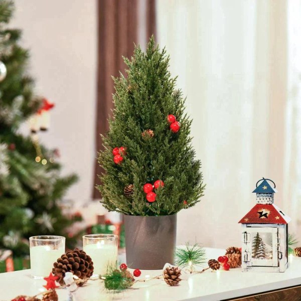 Rootz juletræ - mini juletræ med røde bær og kogler - inklusive