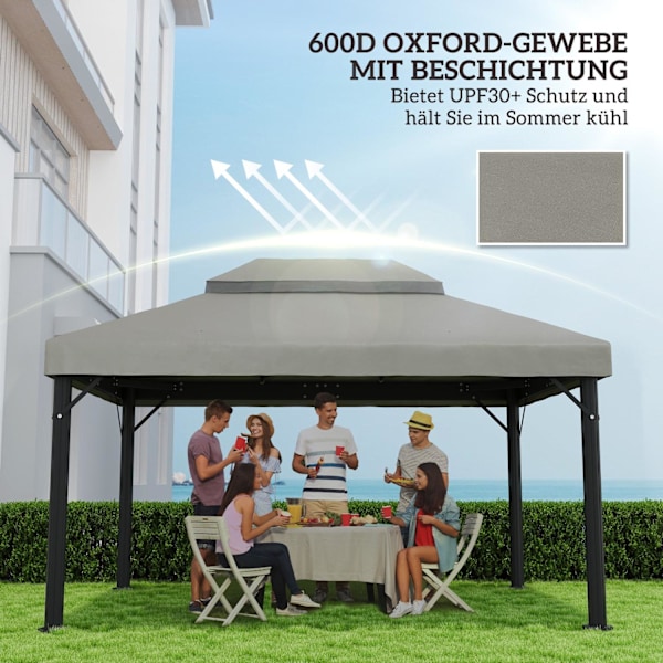 Rootz Pavilion Ersättningstak - Gazebo -täckning - Tarpaulin Canopy - Solskydd UPF30+ - 400 cm x 300 cm - Grå