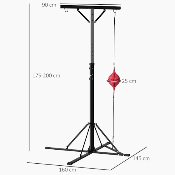 Rootz boksestativ - Boksesækstativ - Speedball - Højdejusterbar - Forstærket stabilitet - Sort stål - 160 cm x 145 cm x 175-220 cm