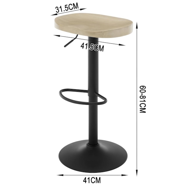 Rootz puinen baarijakkara - Kääntyvä jakkara - Ergonominen jakkara - Korkeussäädettävä - Massiivipuinen istuin - 41,5 cm x (60-81 cm) x 31,5 cm