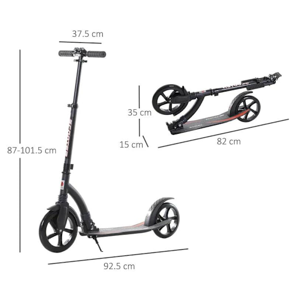 Rootz Scooter - Børnescooter - Kick Scooter med støddæmpning - Sammenfoldelig - Aluminium - Sort - 92,5 x 37,5 x 87-101,5 cm