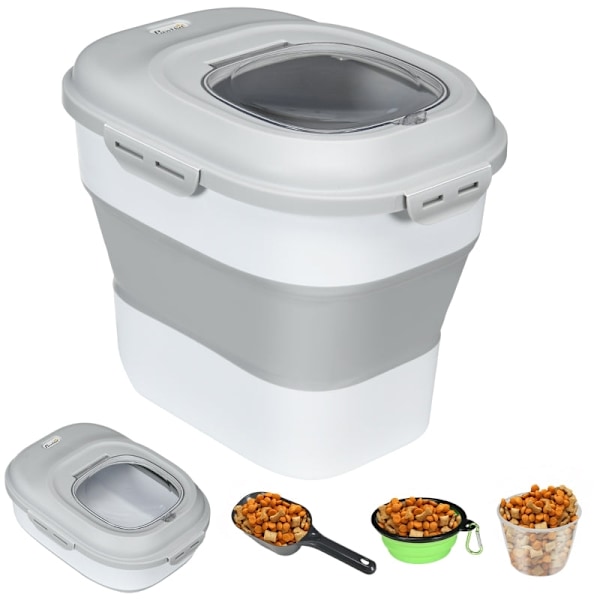 Rootz Hundmatsbehållare - Djurmatshållare - Lufttät försegling - 25L/5L - ​​Vikbar design - Hjul - Torkmedel - 44cm x 32cm x 37cm
