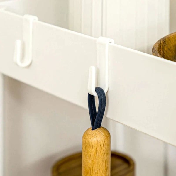 Rootz Køkkenvogn - Serveringsvogn - Køkkenvogn - Med 4 hylder - 3 fleksible kroge - 4 hjul - Hvid - 40cm x 19cm x 90cm