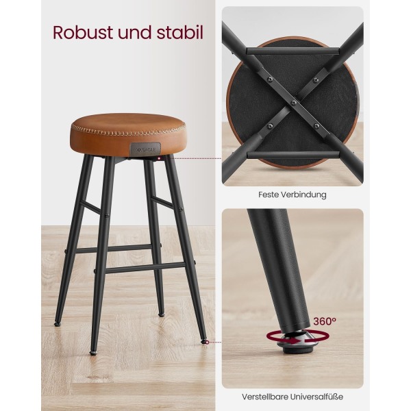 Rootz 2-delat set Barstolar - Kökspallar - Counter Height Stolar - Stålstomme - Högelastiskt skum - PU syntetiskt läder - Plywood - 49,5 cm x 49,5 cm