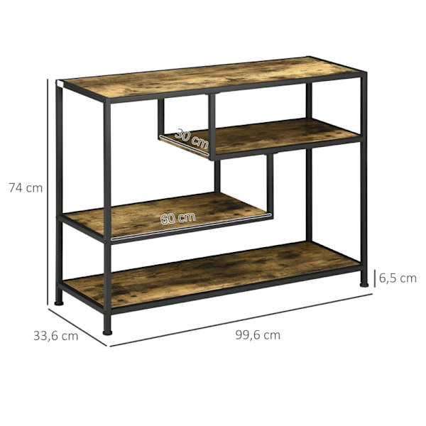 Rootz Industrial -konsolipöytä - sisääntulopöytä - maalaismainen ruskea musta aulapöytä - teräslastulevy - 99,6 cm x 33,6 cm x 74 cm