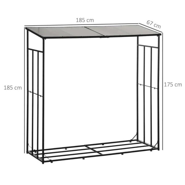 Rootz Vedställ - Polykarbonattak - Metallram - Utomhusbruk - Svart+Brun - 185x67x185cm
