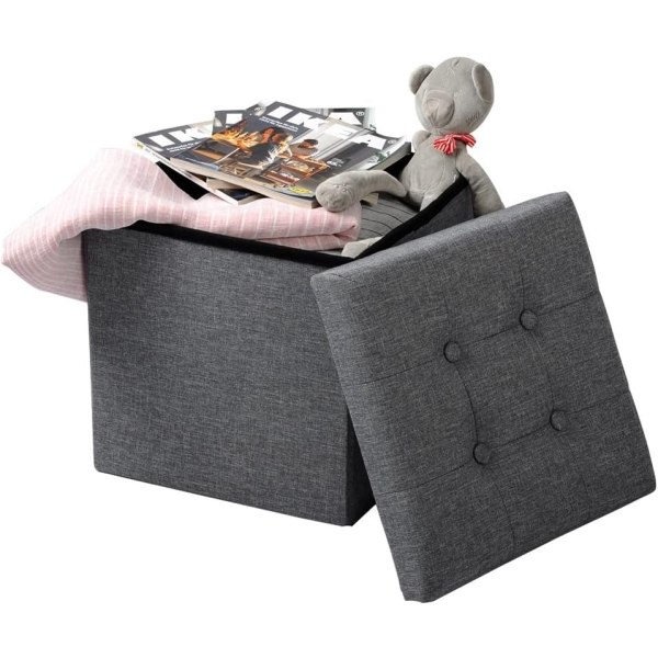 Rootz Opbevaringsskammel - Siddebænk - Osmannisk - Fodstøtte - Opbevaringsboks - Foldbart sæde - Opbevaringskube - Mørkegrå - 37,5x38x37,5 cm