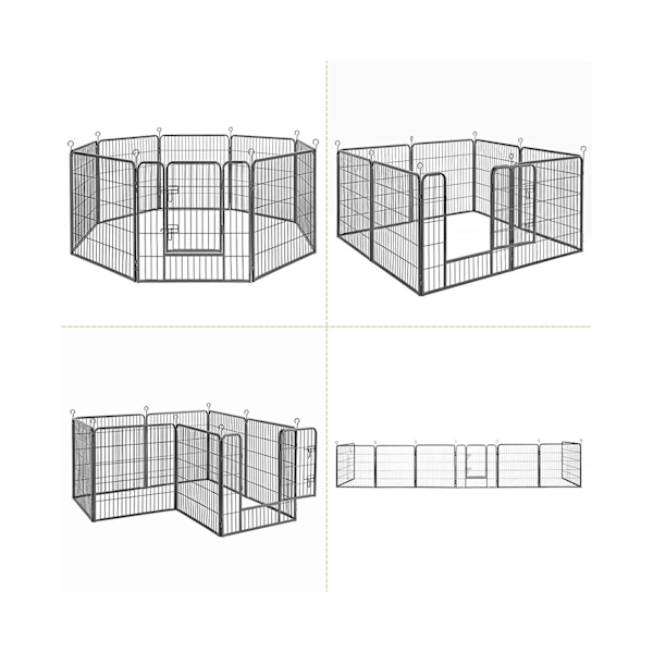 Rootz utomhusinhägnad för husdjur - Lekhage för hundar - Valplopp - Material av järnrör - Enkel montering - Bärbar förvaring - 246 cm x 83 cm x 210 cm