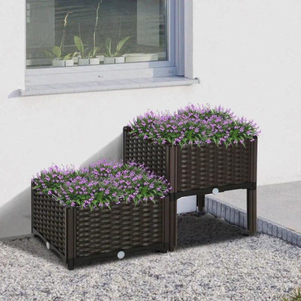 Rootz Garden Planter Box - Upphöjd bädd - Dräneringshål - Blomlåda - Utomhus - Brun - 40 x 40 x 44cm