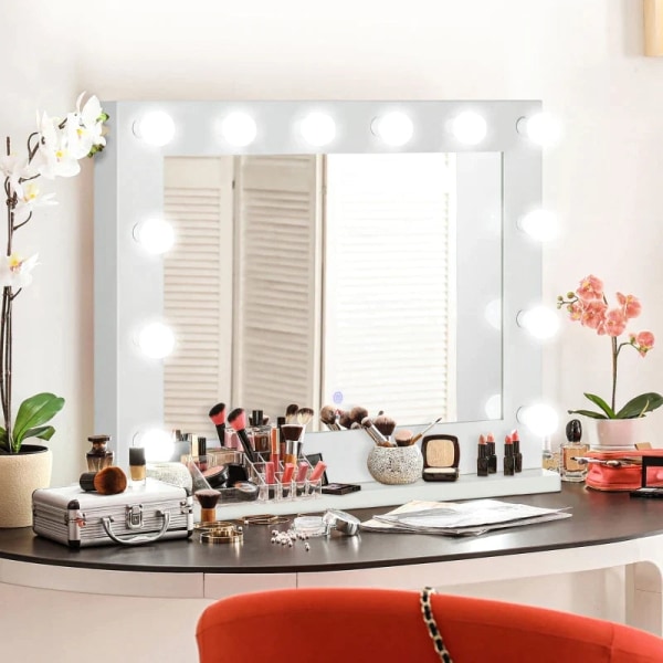 Rootz Hollywood Mirror Lighting - Touch Control - Hukommelsesfunktion - 12 dæmpbare - Led lamper - Hvid - 80 x 60 cm