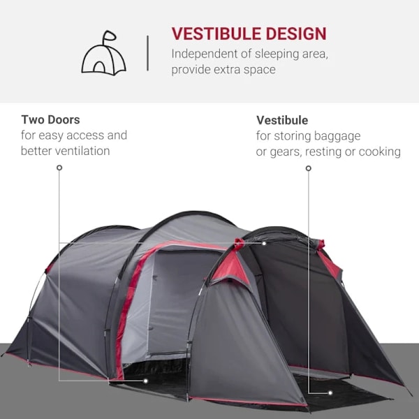 Rootz Camping Teltta - Pop Up -teltta - 2-3 henkilöä - Eteinen - Makuutila - Vedenpitävä - Kantokassi - Polyesteri-lasikuitu - Tummanharmaa - 426L x 2