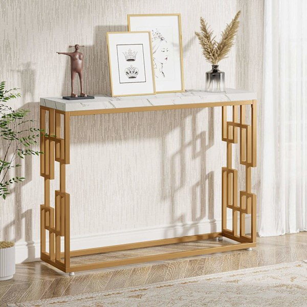 Rootz Gold konsolbord - Entrébord - Sofabord - Let at rengøre imiteret marmor - 30 cm D x 107,99 cm B x 80 cm H