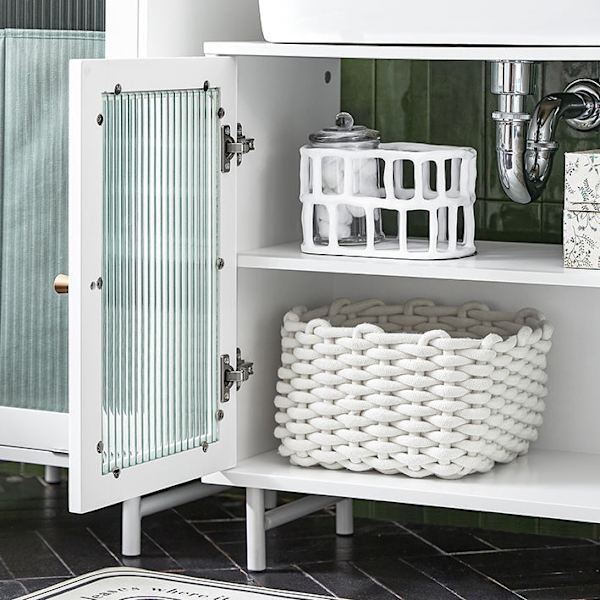 Rootz Badrumsdiskbänk Underskåp - Sminkförvaring - Under diskbänken - Elegant design i vitt och glas - Rymlig förvaring - Perfekt passform för alla in