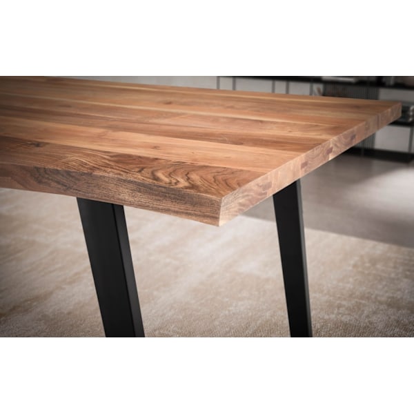 Matbord i massivt trä Rootz - Farmhouse-bord - Live Edge-bord - Acacia-trä - U-formade metallben - 200cm x 100cm x 76cm