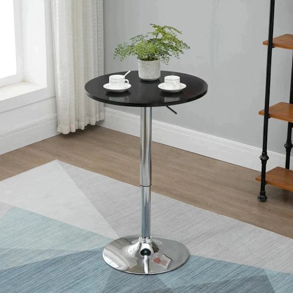 Rootz-baaripöytä - Moderni pyöreä ruokapöytä - 360° Kääntyvä pöytä - Bistropöytä - Korkeussäädettävä - Teräs - Musta - Ø61 x 70-90 cm