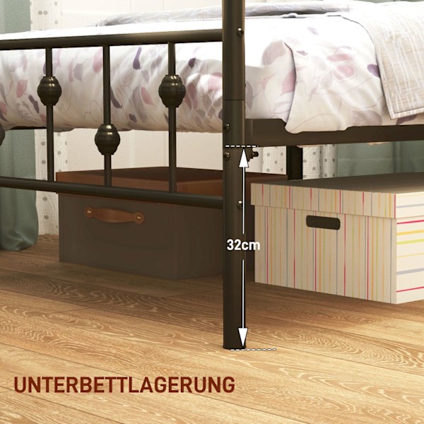 Rootz Metal enkelbäddsram - svart säng - tyst ram - enkel montering - 206,9 cm x 91,8 cm x 82,5 cm - 32 cm lagringsutrymme