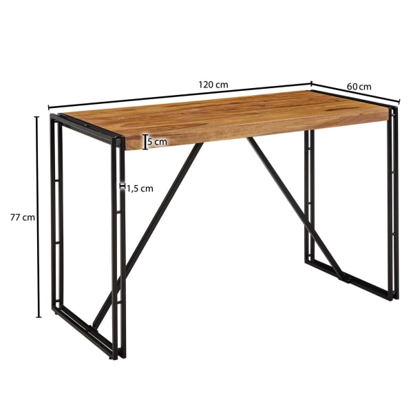 Rootz työpöytä 120x60x77 cm massiivi sheesham-puuta PC-pöytä - D
