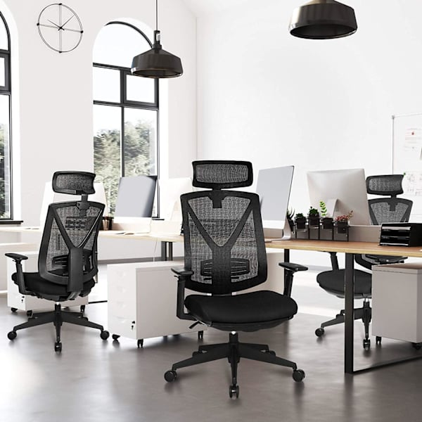 Rootz Kontorsstol - Vridstol - Nackstöd - Justerbar höjd - Vippfunktion - Svankstöd - Ergonomiskt - Svart - Plast - Mesh - 68,5 x 70 x (116-133) cm