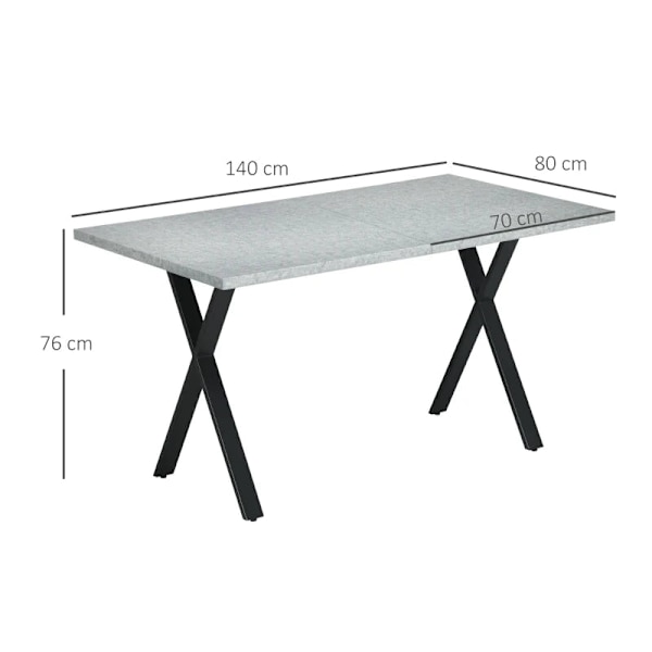 Rootz Matbord - Köksbord - Stone Look Bordsskiva - Stålben - MDF - Grå + Svart - 140 x 80 x 76 cm