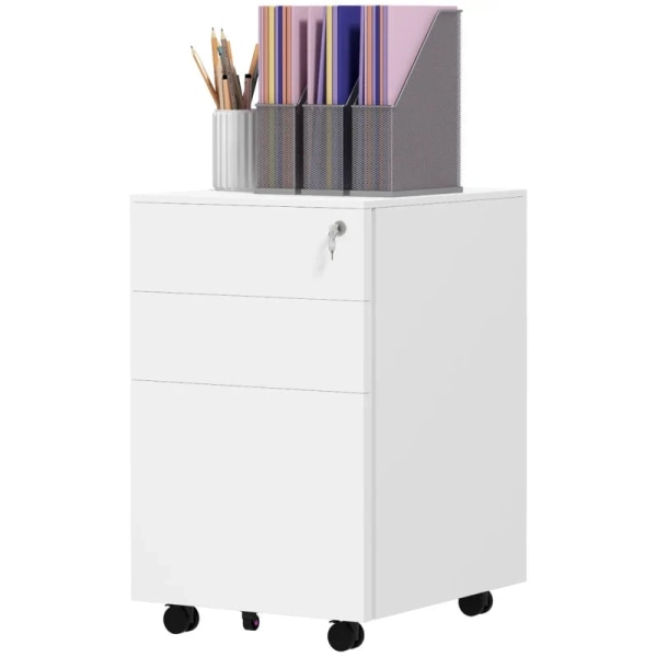 Rootz Rolling Container - Arkivskåp - 3 lådor - Låsbar - Rullbar - Förmonterad stomme - Vit - 37 cm x 43,5 cm x 60 cm