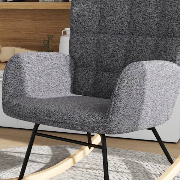 Rootz gungstol - Retro massivt trä - Avkopplande stol - Bokträ - Mjuk stoppning - Elegant design - Stål - Mörkgrå - 71L x 92W x 101H cm