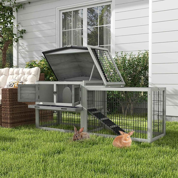 Rootz golvstandande kaninstabil - Bunny House - utomhushölje - fast trä - 150 x 52 x 68 cm - Hållbar och rymlig