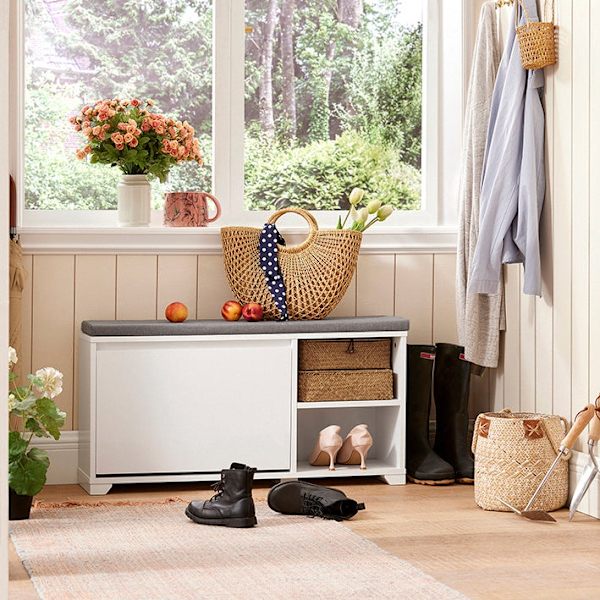 Rootz Skobänk med förvaring - Sko Tipper - Entrébänk - Dämpad sits - Repskydd - Mångsidig förvaring - 90cm x 46cm x 24cm