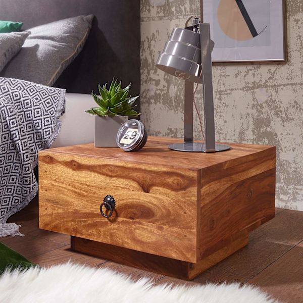 Rootz design sengebord massivt træ sheesham 40x40x25 cm - Moderne sengebord kommode - Natbord natbord i naturtræ
