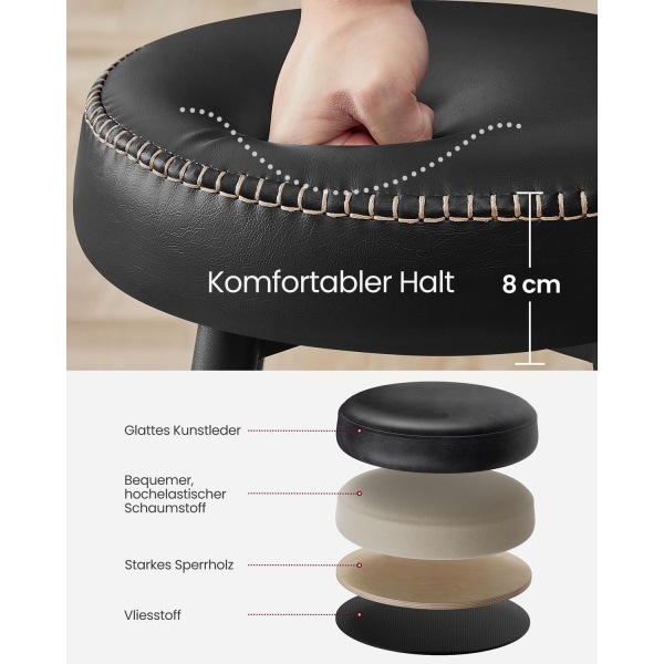 Rootz 2-delads set barstolar - Kökspallar - Sitsar i mothöjd - Stålram - Högelastiskt skum - PU syntetiskt läder - Plywood - 51,6 cm x 51,6 cm x 76,2