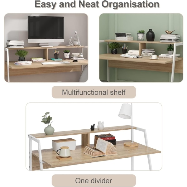 Rootz multifunktionsskrivbord - Hemmakontor - Datorbord - Utrymmeseffektivt, Ergonomiskt, hållbart - Ljus Ek + Vit - 115cm x 90cm x 56cm