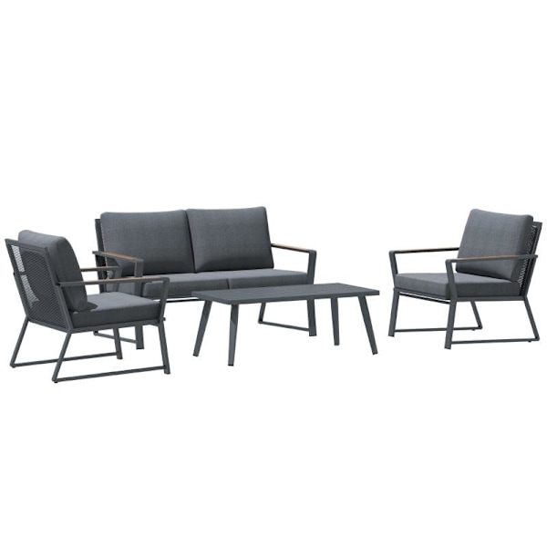 Rootz 4 delar utomhusmöbler - 4 delar trädgårdsmöbler set - Soffa - Fåtölj - Sidobord - Aluminium/Polyester/Polyrattan - Mörkgrå