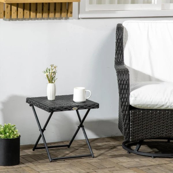Rootz Polyrattan Balkonbord - Havebord - Sammenklappeligt - Stålstel - Let at rengøre - Sort - 40x40x40 cm