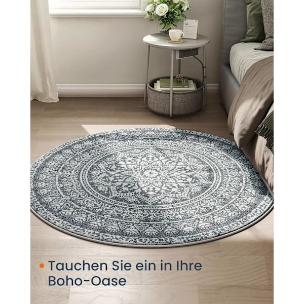 Rootz Boho Style rundt tæppe - Antracitgrå tæppe - Polyesterfilt TPR - Letvægts - 120 cm Diameter