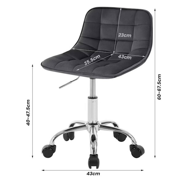 Rootz kontorstol - Ergonomisk arbejdsstol - Drejestol - Fløjlskomfort - Justerbar højde - Holdbar bygning - 43 cm x 60-67,5 cm x 50 cm