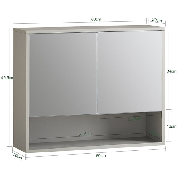 Rootz-kylpyhuoneen peilikaappi - Seinäkaappi - Säilytysjärjestelmä - Tilaa säästävä 2-in-1-design - Säädettävät hyllyt - Helppo koota - 60 cm x 49,5 c