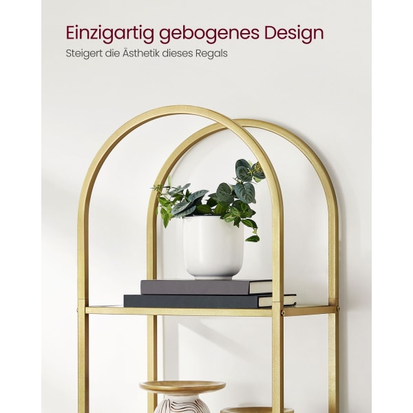 Rootz 5-vånings metallic guld Transparent glashylla - Displayställ - Förvaringsställ - Härdat glas - Stålram - 30,2 cm x 40 cm x 183,5 cm - Lättvikt -