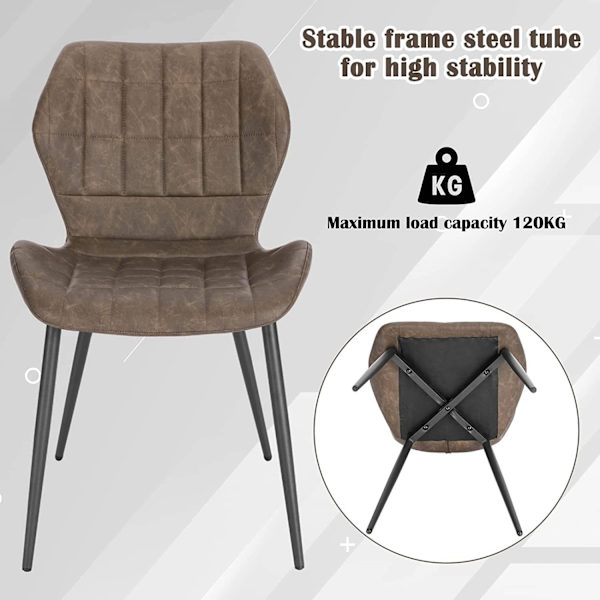 Rootz spisestuestole Sæt med 6 - Polstrede stole - Imiteret læderstole - Komfortable siddepladser - Holdbart design - Ergonomisk støtte - 47 cm x 79,5