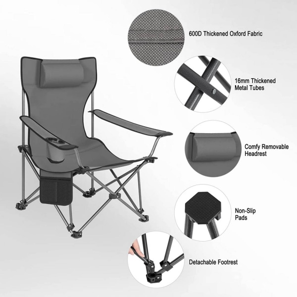 Rootz Ultimate Outdoor Folding Chair - Justerbar stol - Bärbar stol - Bekväm, lätt, slitstark - 600D Oxford-tyg - 115 cm x 88,5 cm x 84 cm (sittande),