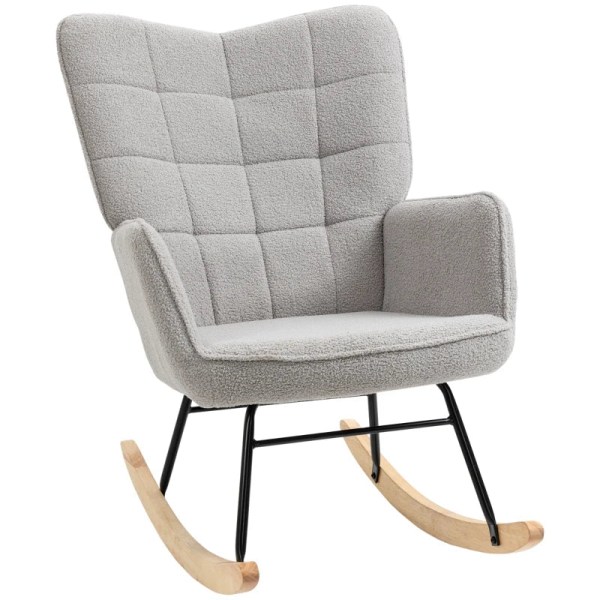 Rootz Retro Gungstol i massivt trä - Klädd stol - Berberfleece - Krämvit - 71cm x 92cm x 101cm