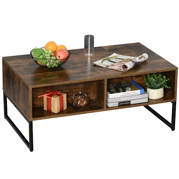 Rootz Coffee Table - Coffee Table - Height Adjustable Leaf - 100L x 60D x 40H cm - Storage Space - Top Lift - Space Saving - Brown - Processed Wood -