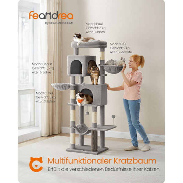 Rootz Dove Grey Cat Skrapstolpe - Skrapträd - Sisalrep - Spånskiva - 57cm x 45cm x 175cm