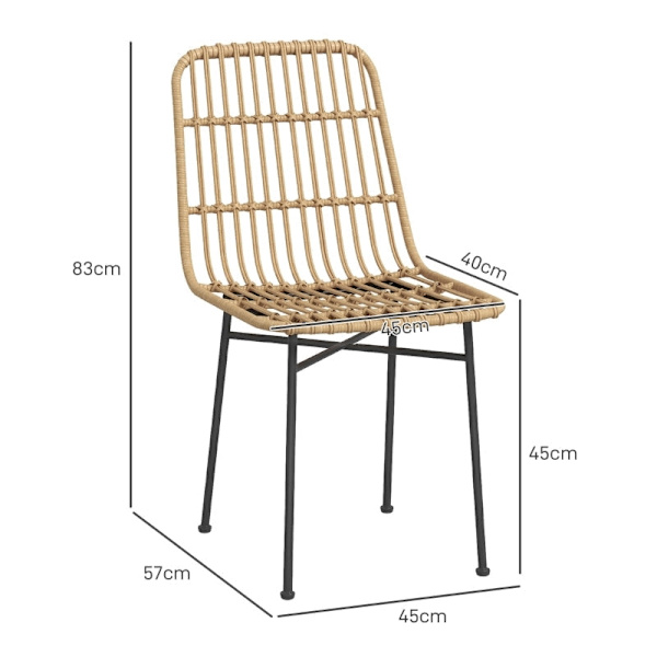 Rootz Matstolsset - Köksstol - Boho Style - Hållbar konstruktion - Golvskydd - Mångsidig design - 45cm x 57cm x 83cm - Naturlig + Svart
