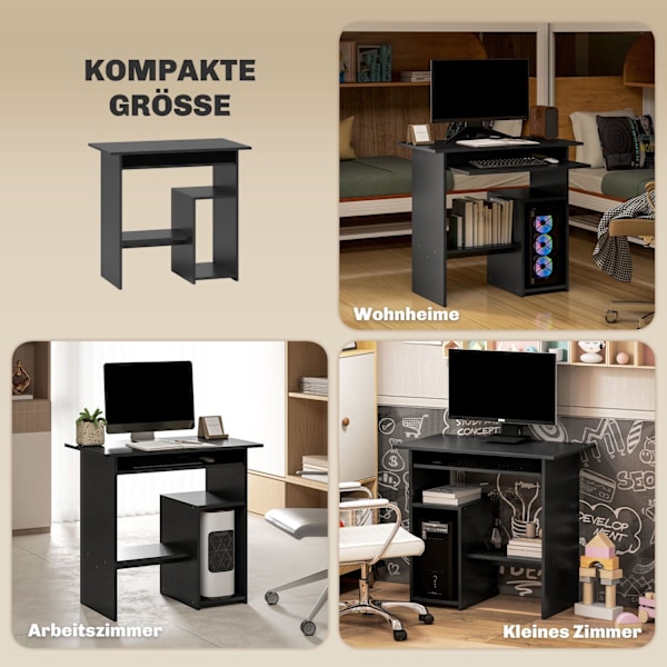 Rootz Computer Desk - Office Table - Workstation - Compact Design - 80 x 45 x 75 cm - Sort