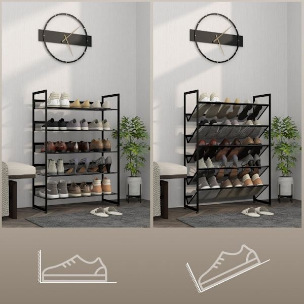 Rootz 5-lags skostativ - Skoopbevaring - Opbevaring af fodtøj - Maksimerer pladsen - Sikrer friskhed - Øger sikkerheden - 72 cm x 30 cm x 102 cm - Stå